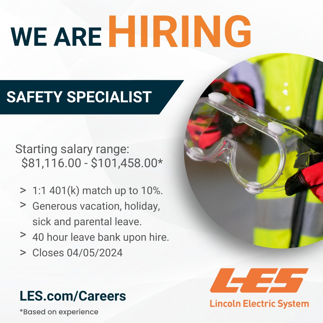 Happy Friday! 🙌 We have a new job opening—a Safety and Physical Security Specialist! The ideal candidate will have a strong background in safety management and risk assessment. For job requirements and responsibilities, please visit LES.com/Careers. 🧡⚡