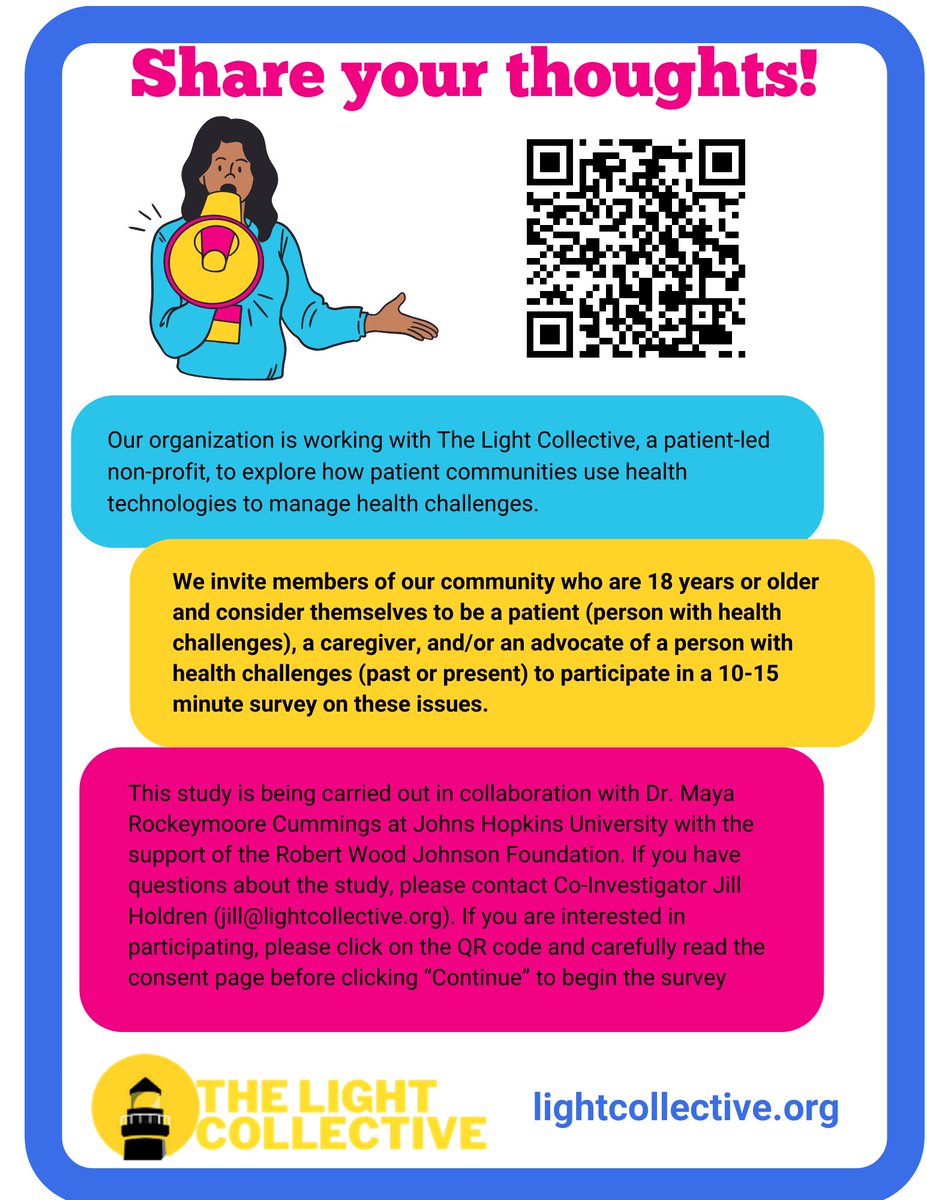ellabalasa1's tweet photo. Are you a patient, caregiver, or advocate?
Do you have thoughts on the privacy of your health data? Do you want to be a part of advancing the voices of patient communities in health tech?

Please take a few minutes to fill out this @BeLikeLight survey!

https://t.co/SwALJEXQJN https://t.co/x18hQVJgRd