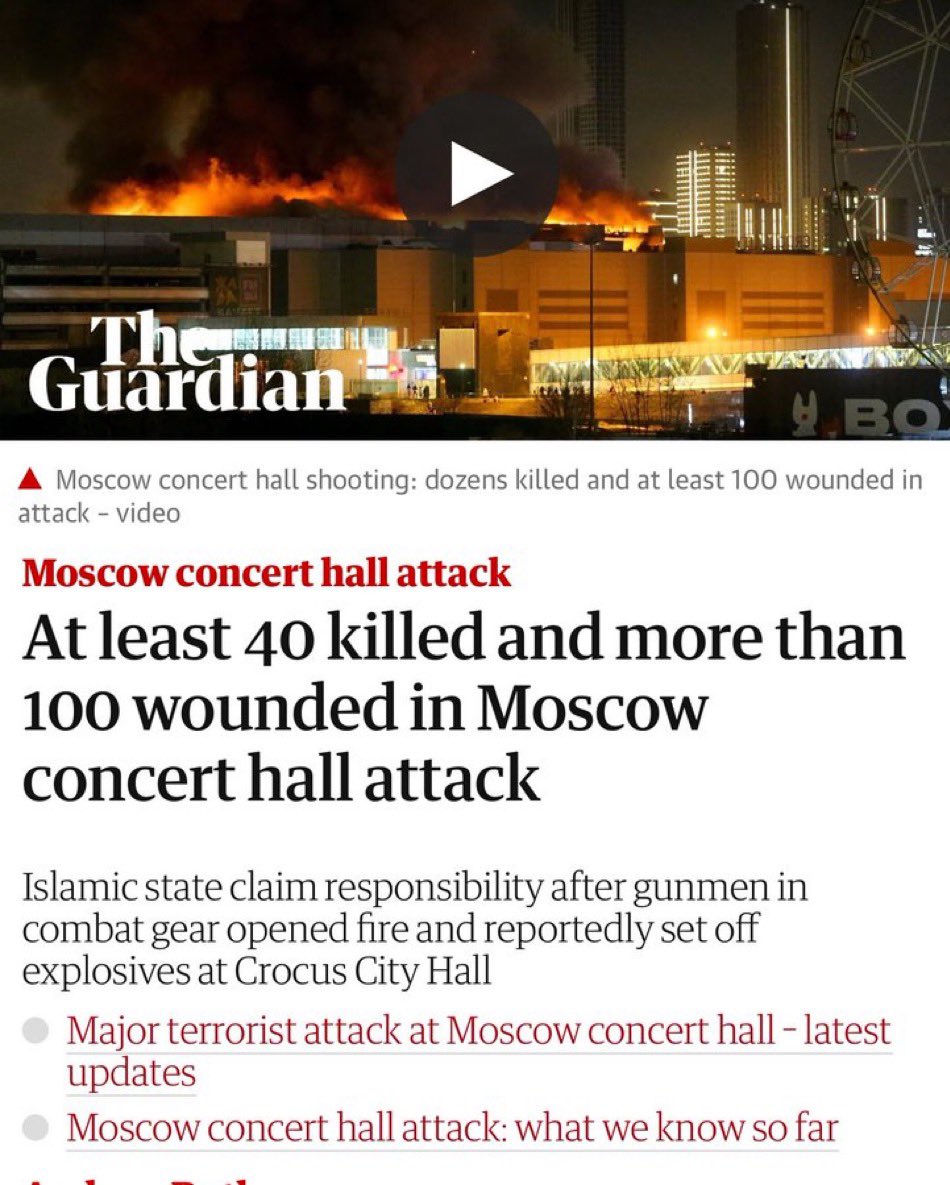 President Vladimir Putin has not yet made a public statement about the attack on Crocus City Hall.

40 DEAD AND 100 INJURED‼️

#moscow #russia #putin #death #terror #PeaceNotWar #justice #endhate #endwar