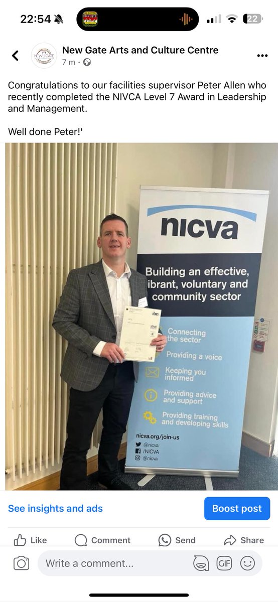 Congratulations to our facilities supervisor @ataallen147 who recently completed the NIVCA Level 7 Award in Leadership and Management. Well done Peter!'