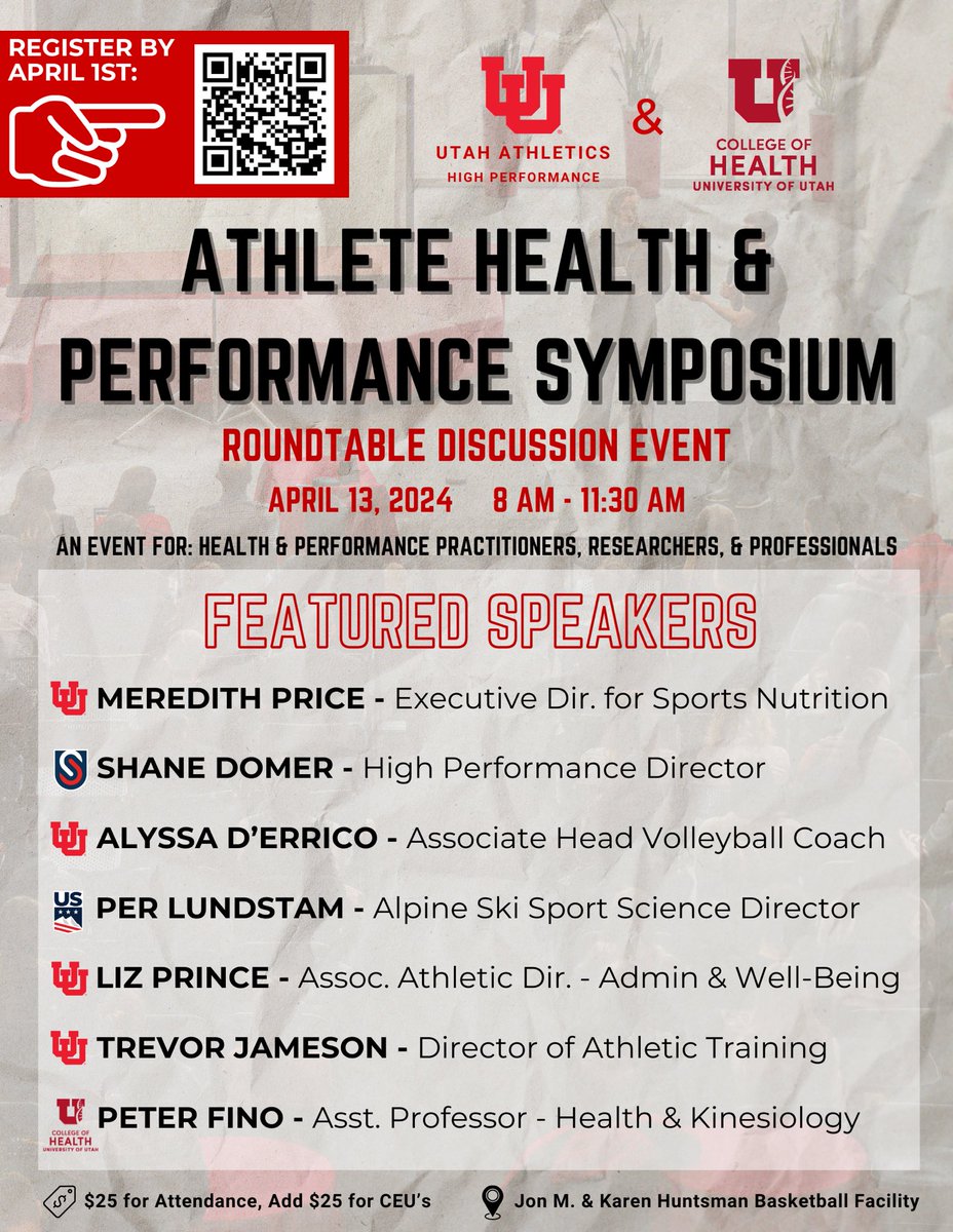 Join us for the Athlete Health &amp; Performance Symposium: Roundtable Discussion event on Saturday, April 13th from 8-11:30 AM to hear from these incredible practitioners and researchers. 

Register here by April 1: e.givesmart.com/events/AOp/