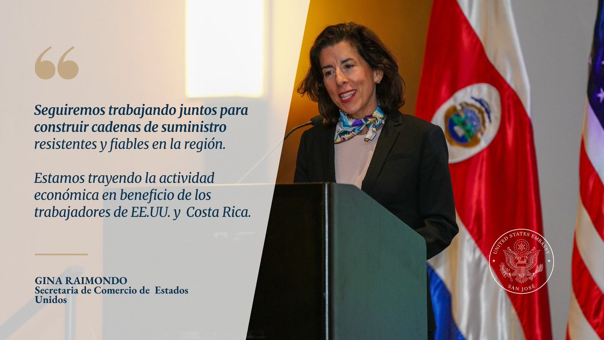 La Secretaria Gina Raimondo felicitó a Costa Rica por el lanzamiento de la Ruta Nacional de Semiconductores y reafirmó el apoyo de EE.UU en el establecimiento del Centro de Excelencia, dos importantes pasos para que Costa Rica se convierta en un líder regional en tecnología.