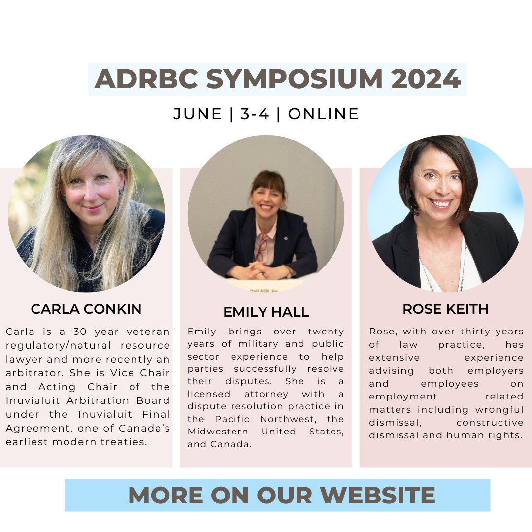 ADR_BC's tweet image. Network with Industry Leaders at Symposium 2024!
You have the opportunity not only to expand your network but also to potentially find new partners, employers, or friends.
✍️ Details: adrbc.com/2024-speakers/
#adr #adrbc #adric #arbitration #mediation #adrconference #adrsymposium