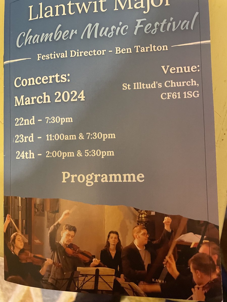 Fantastic Concert at the Llantwit Major Chamber Music Festival in St Illtuds Church tonight thanks to Festival Director the outstanding Cellist Ben Tarlton