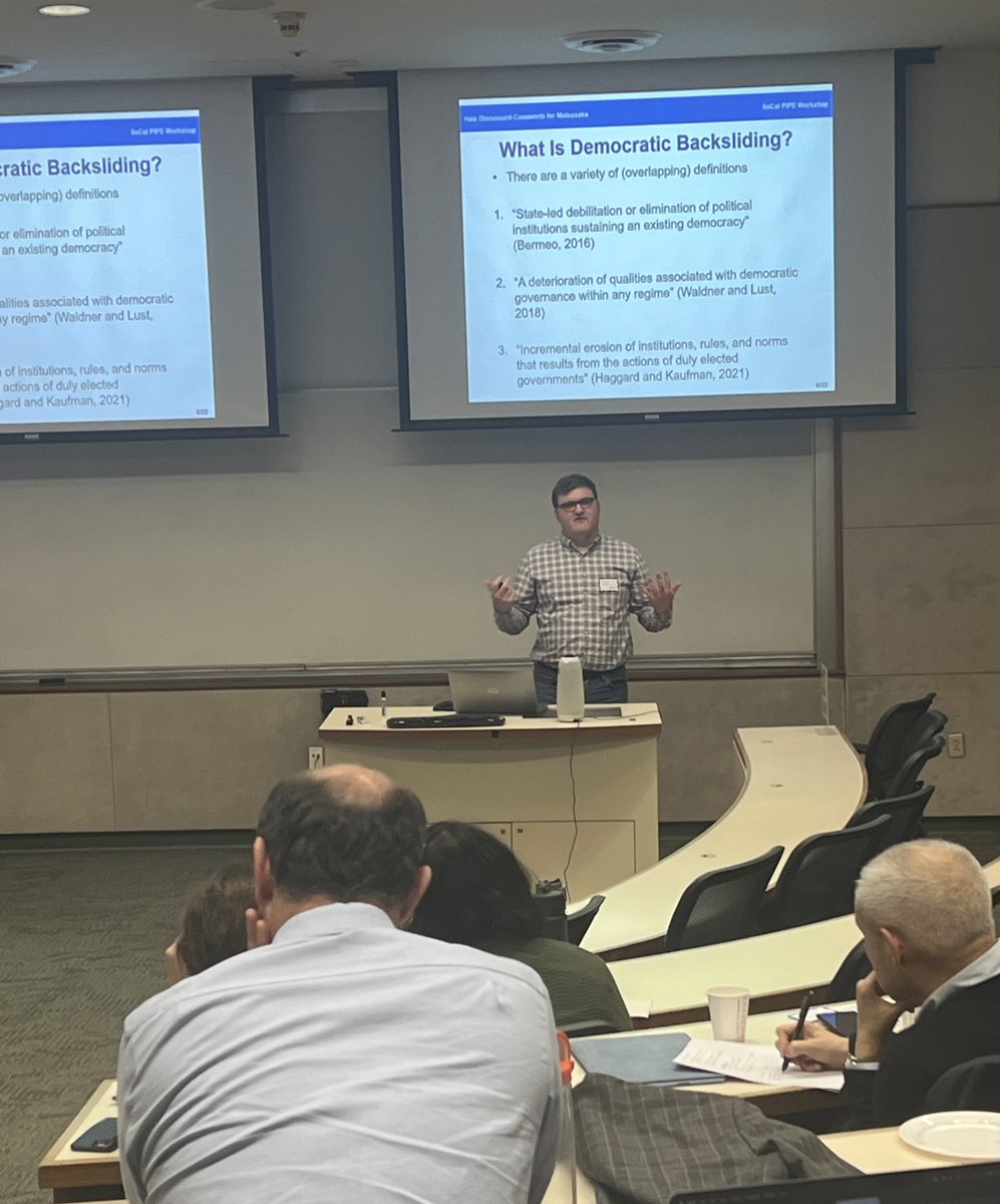 EdHeadington's tweet photo. If coffee is for closers, then our final Discussant, #IsaacHale, at the #SoCalPIPE conference at #CGU has a full carafe—as he gives feedback to Dr. #JohnMatsusaka’s paper on #DemocraticBacksliding.
#PoliticalScience #USC #Claremont .@cgunews .@Occidental .@IsaacHale https://t.co/0ZTkyBnCx6