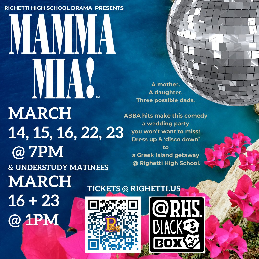 ERHS Drama Department Presents 'Mamma Mia!' - Righetti High School Drama Department’s production of Mamma Mia is a musical romantic comedy that should not be missed. smjuhsd.org/sys/content/ne…