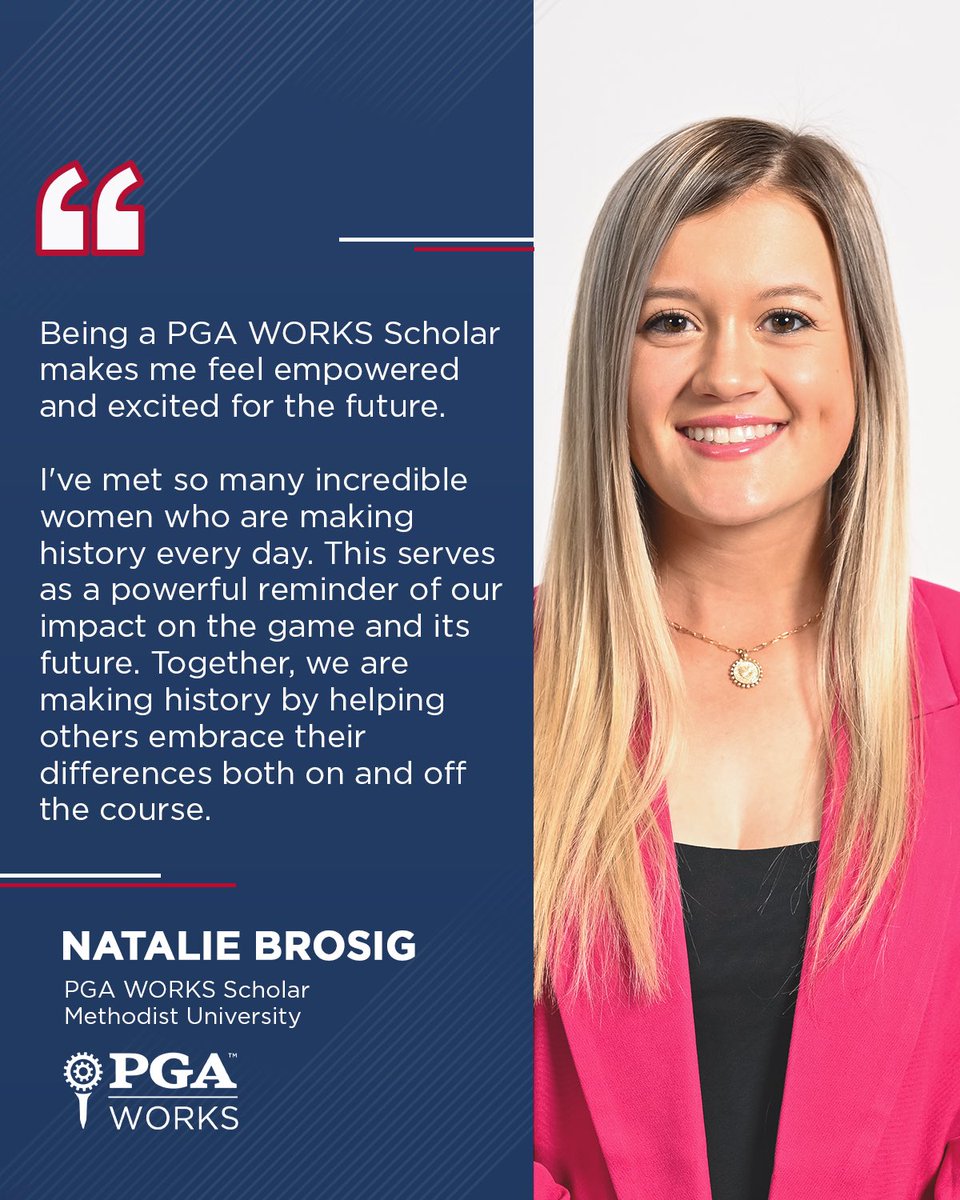 Ready to make a difference.💪🏼 For Methodist University student Natalie Brosig, the possibilities in her future are endless. As a #PGAWORKS Scholar, she’s excited to make an impact in the golf industry and beyond!❤️