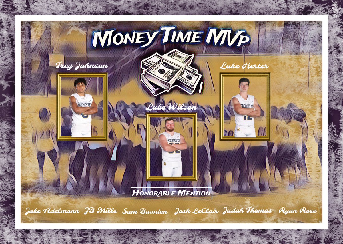 Round of applause for this weeks 'Money Time' 💰⌚ MVPs 🏆! WR Trey Johnson OL Luke Wilson LB Luke Herter #CLIMB