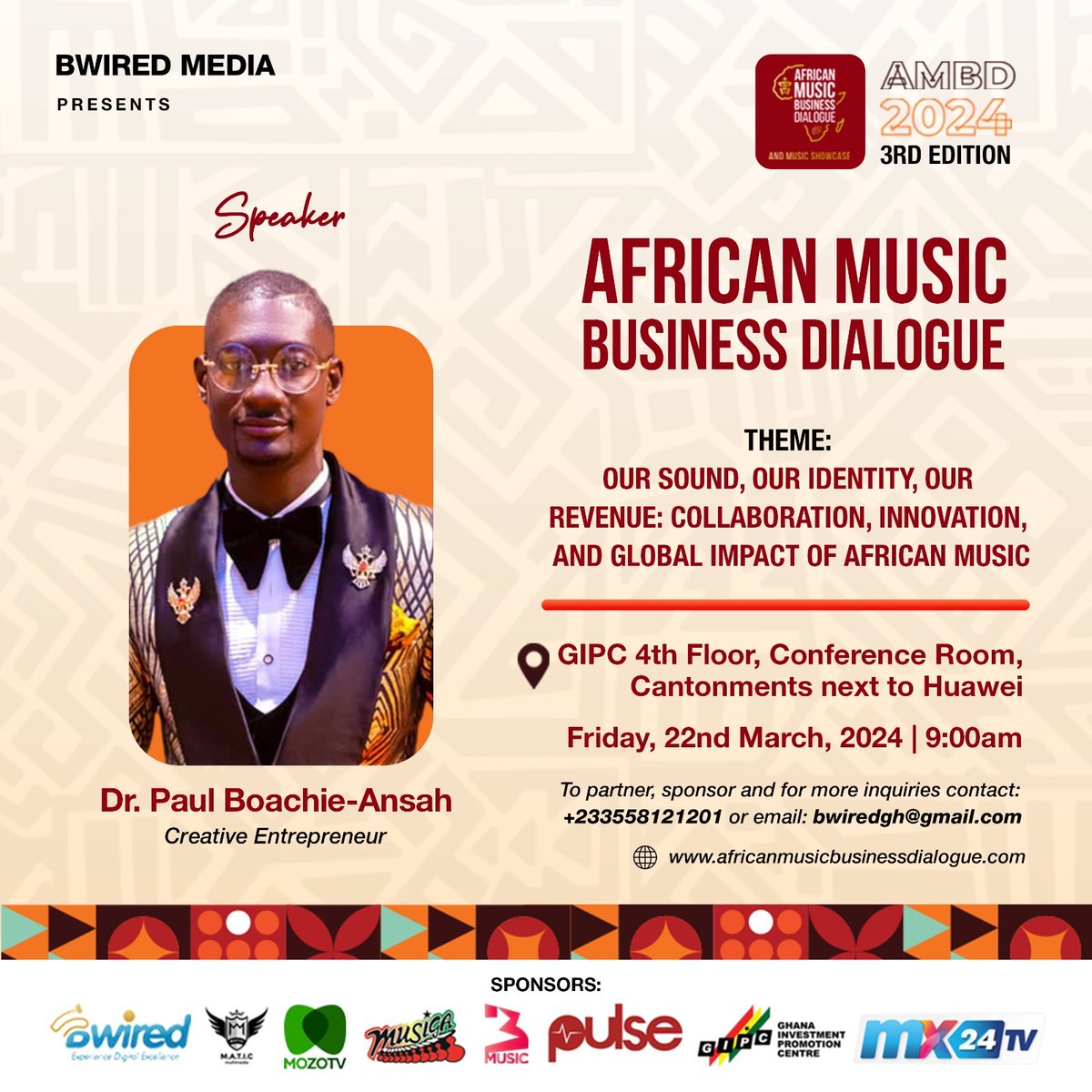 I am elated to be one of the guest speakers at the African Music Business Dialogue 2024 at Ghana Investment Promotion Centre on Friday, 22nd of March 2024 at 9:00am prompt. Stay Tuned🔥🔥🔥 #musicbusiness #music #africa #businessdialogue