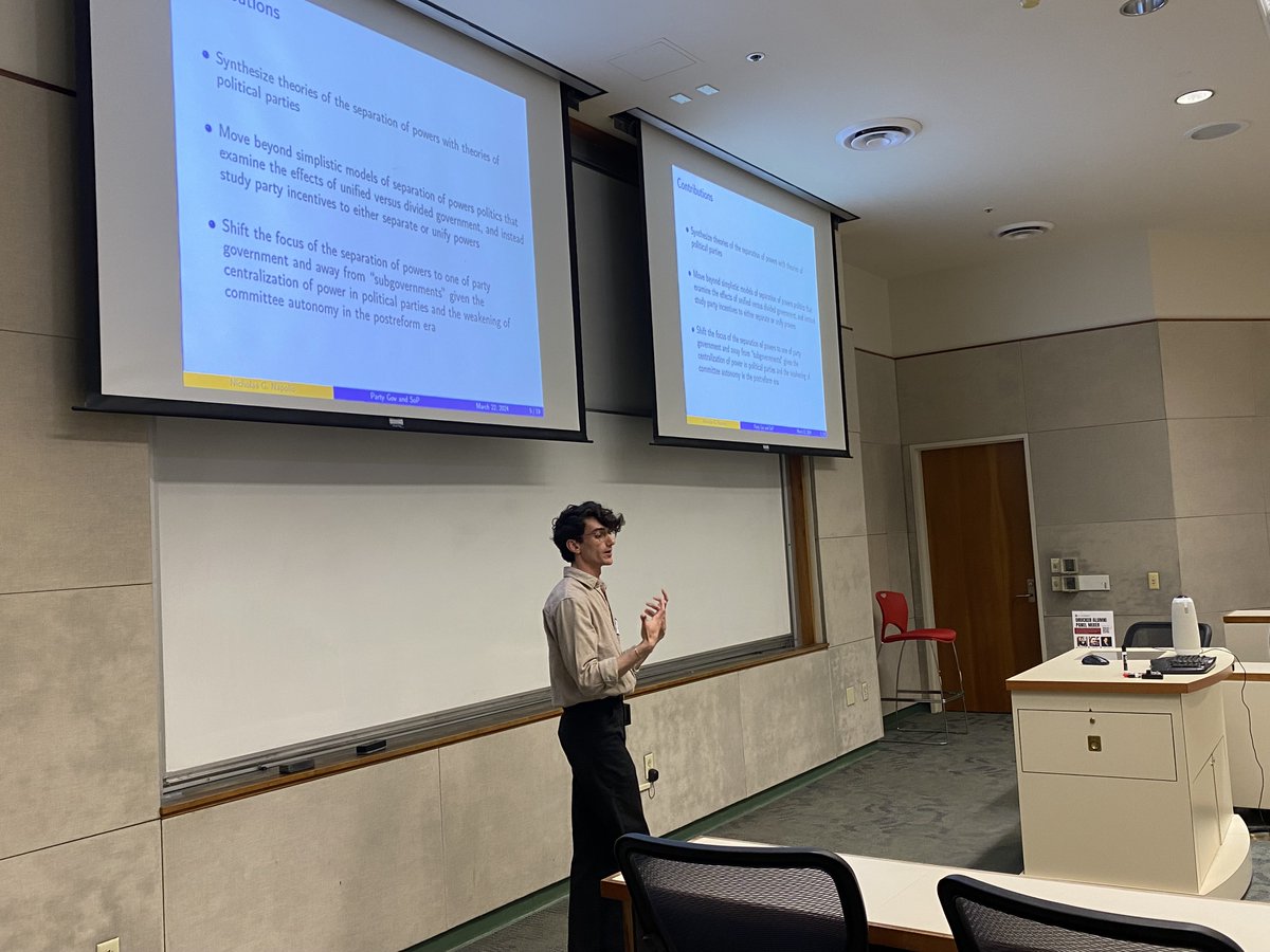 Melissa Rogers (@melissazrogers) on Twitter photo Our last speaker <a href="/NicholasNapolio/">Nico Napolio</a> presenting a new paper reconciling theories of separation of powers and party-centered Congress at SoCal PIPE <a href="/CGUnews/">CGU</a>! Next up discussion by my colleague <a href="/algaraca/">Carlos Algara</a> Our last speaker <a href="/NicholasNapolio/">Nico Napolio</a> presenting a new paper reconciling theories of separation of powers and party-centered Congress at SoCal PIPE <a href="/CGUnews/">CGU</a>! Next up discussion by my colleague <a href="/algaraca/">Carlos Algara</a>
