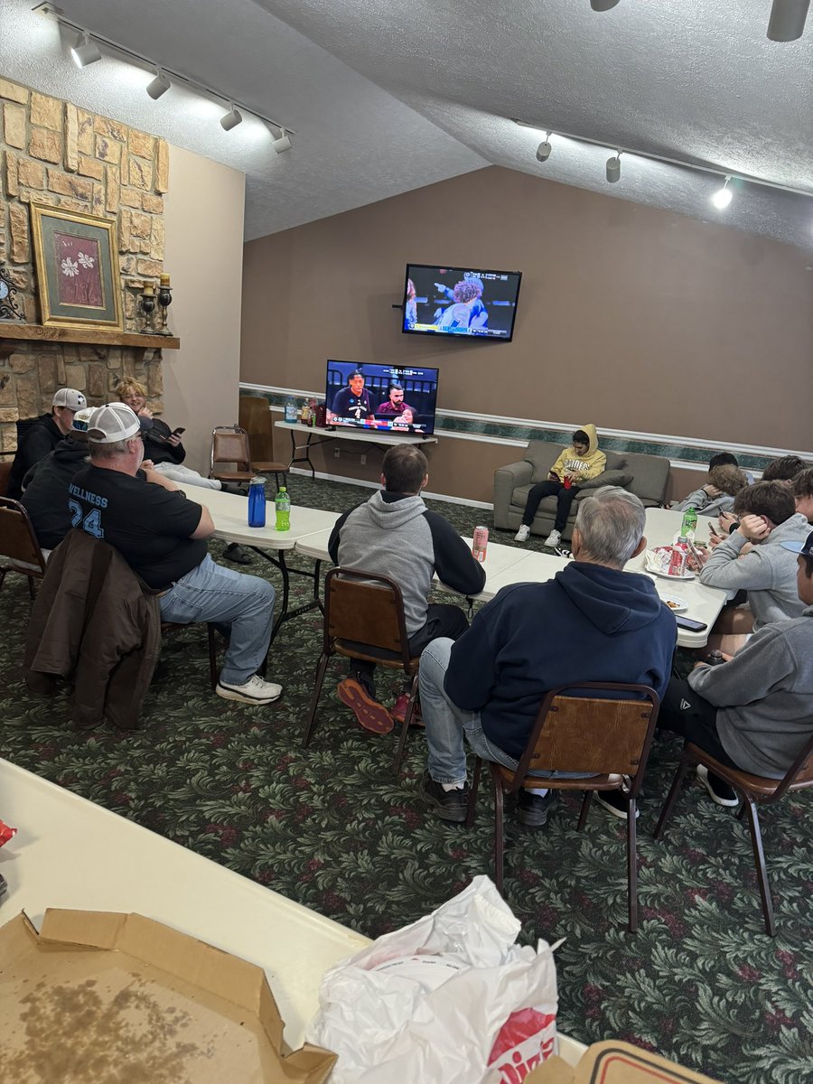 Team bonding watching March madness and eating pizza. Eager for the season to start. @SkyhawksSports1