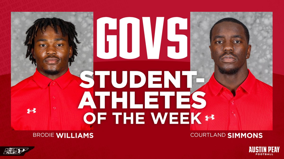 𝗚𝗢𝗩𝗦 𝗦𝗧𝗨𝗗𝗘𝗡𝗧-𝗔𝗧𝗛𝗟𝗘𝗧𝗘𝗦 𝗢𝗙 𝗧𝗛𝗘 𝗪𝗘𝗘𝗞 🎩🏈📚 Shoutout to @bwill2021 and @Court_Simmons17 for their hard work in the classroom! Keep up the good work! #GovEffect | #LetsGoPeay