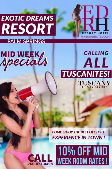 Enjoy our great rooms and pool at Exotic Dreams Resort and mention this ad and get 10 percent off Sunday to Thursday on all guest rooms…
