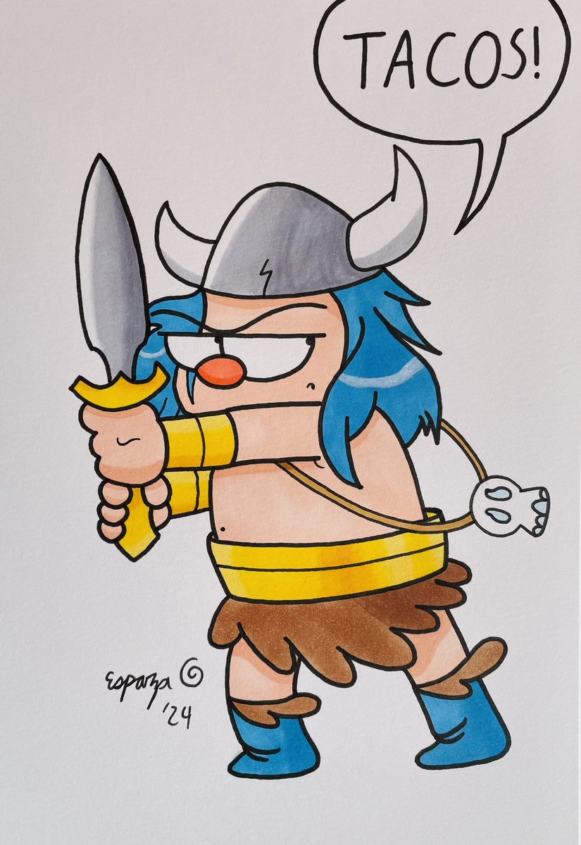 So darn busy with things today I almost forgot that it’s #FanArtFriday! This week, the CRAZY #FanArt honors go to longtime pal @JamieCosley, whose rotund, rascal barbarian, Bluescar, is getting a well-deserved collected volume! He hungers for some action! And tacos!