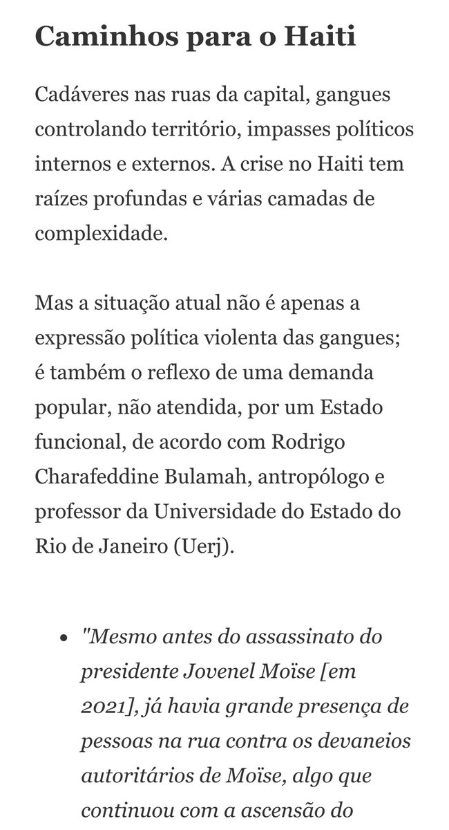 rodrigobulamah's tweet image. A Folha publicou trechos de uma entrevista que dei sobre a situação atual do Haiti. Excelente trabalho do @gpbotacini, que assina a newsletter. Tentei abordar temas que passam despercebidos nas leituras rasas que temos encontrado por aí 👇🏽

newsletter.folha.com.br/la-fora/202403…