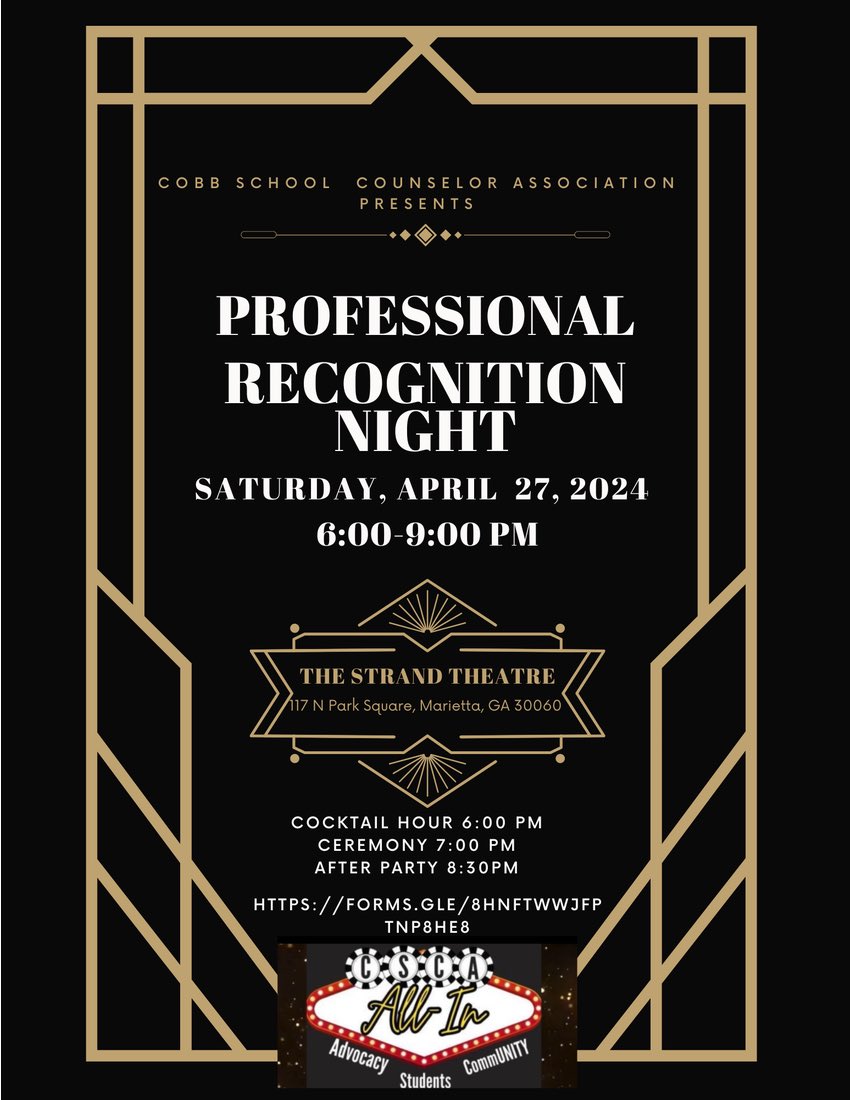 WeAreCSCA's tweet image. April 27th, Get dressed up and let&apos;s have a fun evening together! You can also send in photos of your amazing counseling team to be shown during the ceremony. RSVP using the link below!

docs.google.com/forms/d/e/1FAI…