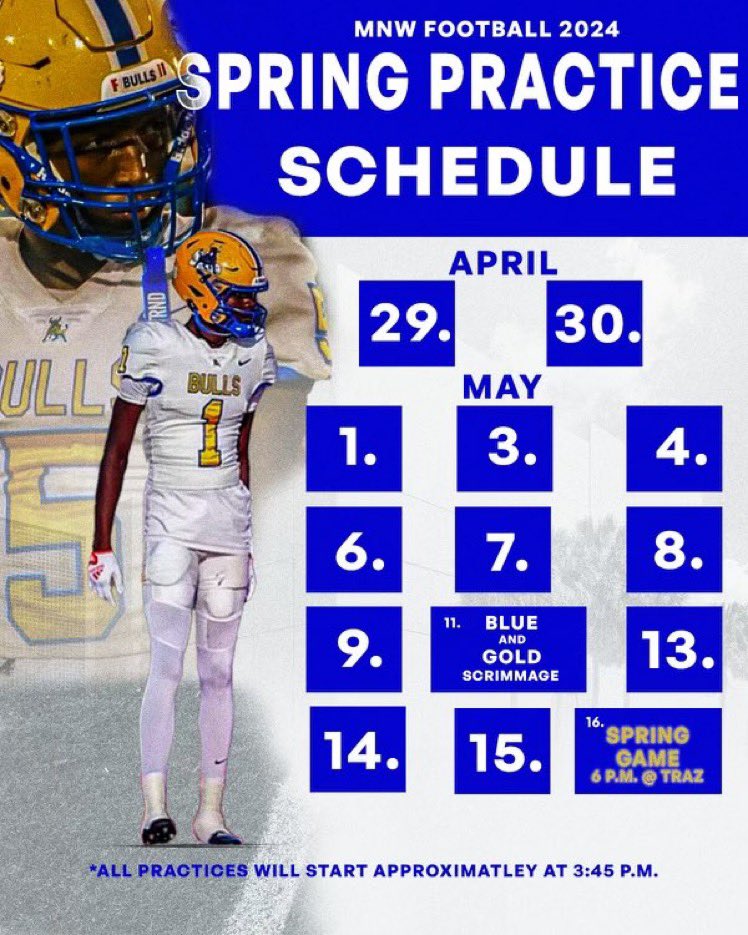 Bulls ready to roll 🤘🏾💙💛. Official spring practice schedule. #BullPride