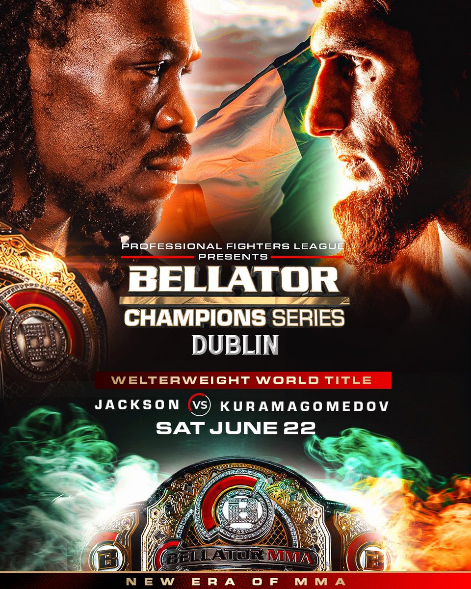 BELLATOR RETURNS TO DUBLIN! 🇮🇪 🇯🇲 Jason Jackson 🆚 Ramazan Kuramagomedov 🇷🇺 👑 Bellator Welterweight Championship Tickets on sale next week. Stay tuned for further information. 🎟️ #BellatorDublin | SAT JUNE 22 | 3Arena, Ireland