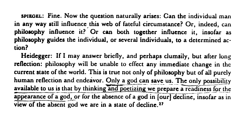 Martin Heidegger, "Only a God Can Save Us" (1966)