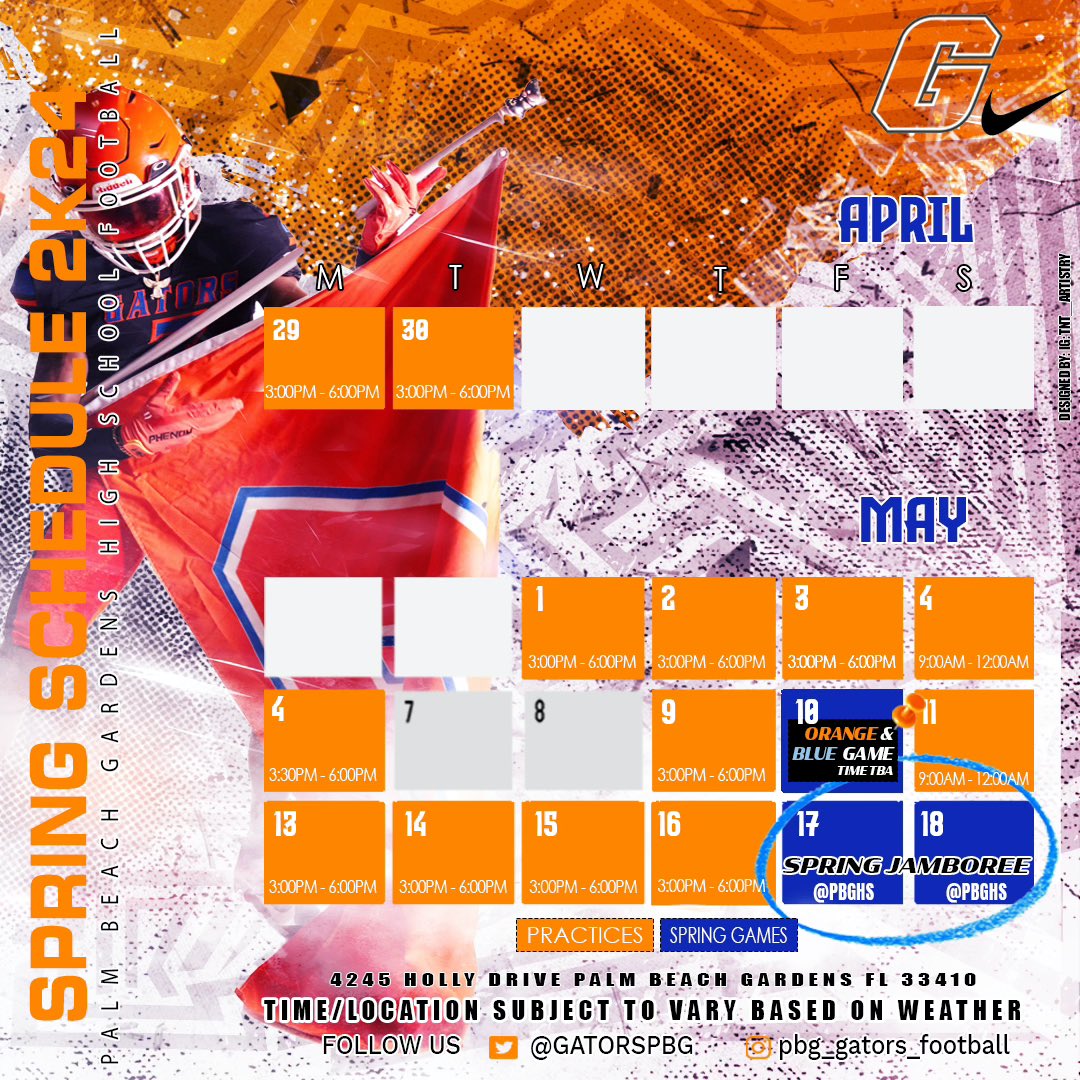 PBG GATORS FOOTBALL (@gatorspbg) on Twitter photo Spring practice is right around the corner <a href="/CoachHiggins50/">Tyrone Higgins</a> <a href="/coachc60/">Coach Collie</a> <a href="/Coachob_edwards/">Obrian Edwards</a> @CoachGreen561 <a href="/one5_live/">BoosieOne5Brown</a> <a href="/CoachTCamp/">Coach Tim Campbell</a> <a href="/RayfieldDixon/">Coach Ray Dixon</a> <a href="/CoachRiceDrew/">Drew Rice</a> <a href="/PBGfbProspects/">Palm Beach Gardens FB Prospects</a> Spring practice is right around the corner <a href="/CoachHiggins50/">Tyrone Higgins</a> <a href="/coachc60/">Coach Collie</a> <a href="/Coachob_edwards/">Obrian Edwards</a> @CoachGreen561 <a href="/one5_live/">BoosieOne5Brown</a> <a href="/CoachTCamp/">Coach Tim Campbell</a> <a href="/RayfieldDixon/">Coach Ray Dixon</a> <a href="/CoachRiceDrew/">Drew Rice</a> <a href="/PBGfbProspects/">Palm Beach Gardens FB Prospects</a>