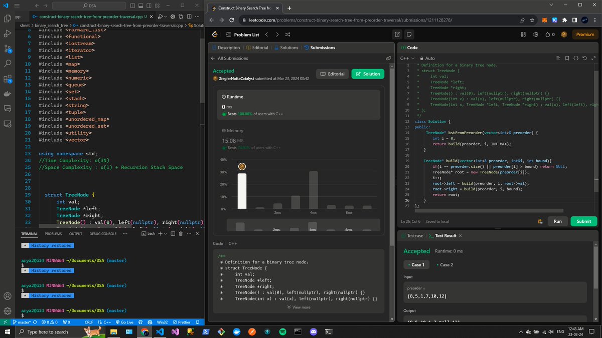 _arya2004's tweet image. ๐ Day 36 of #100DaysOfCode: Solved medium-level LeetCode problem #1008 - Construct Binary Search Tree from Preorder Traversal! ๐ณ๐
Time Complexity of o(3N)
Space Complexity of o(1) + Recursion Stack Space.
๐ช๐ #LeetCode #BinarySearchTree #Algorithm #CodingJourney ๐ฟ๐ง