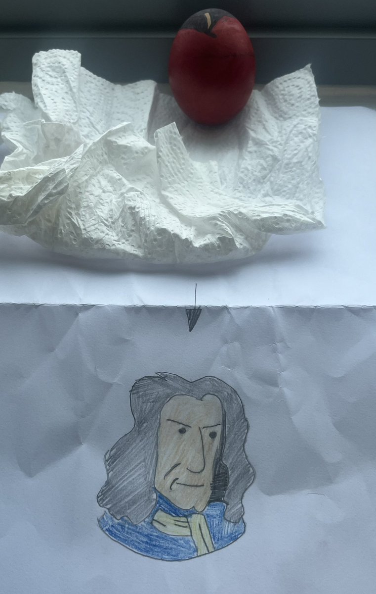 StBedesScience's tweet photo. Another Newton entry - but the egg represents the apple this time! #hardboiledscience https://t.co/Z6JxGuY03c