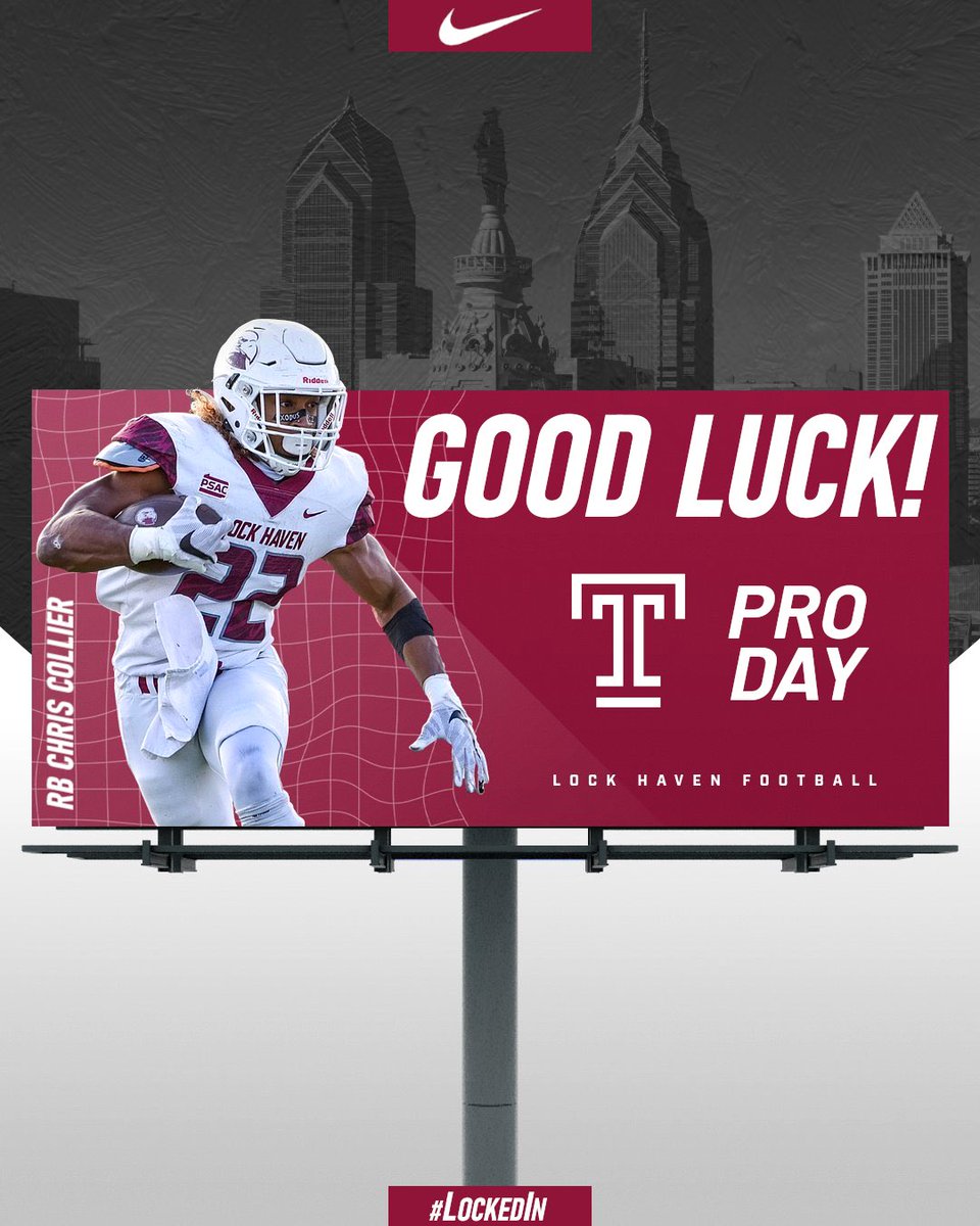 Good luck to RB Chris Collier on his upcoming Pro Day at Temple University on March 25th! - 1st Team All-American - 1st Team All-PSAC - PSAC Offensive Player of the Year - D2Football Elite 100 Team - LHU Single Season Rushing Record #LockedIn🔒🦅