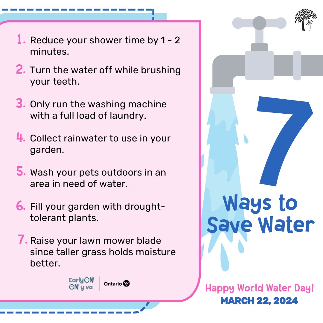 Happy World Water Day! 🌎🌦

World Water Day celebrates water and is meant to inspire actions to tackle the global water crisis. Here are 7 easy ways that you can save water!

Source: waterboards.ca.gov

#connectwithus #stayconnected #WEearlyon #yqg