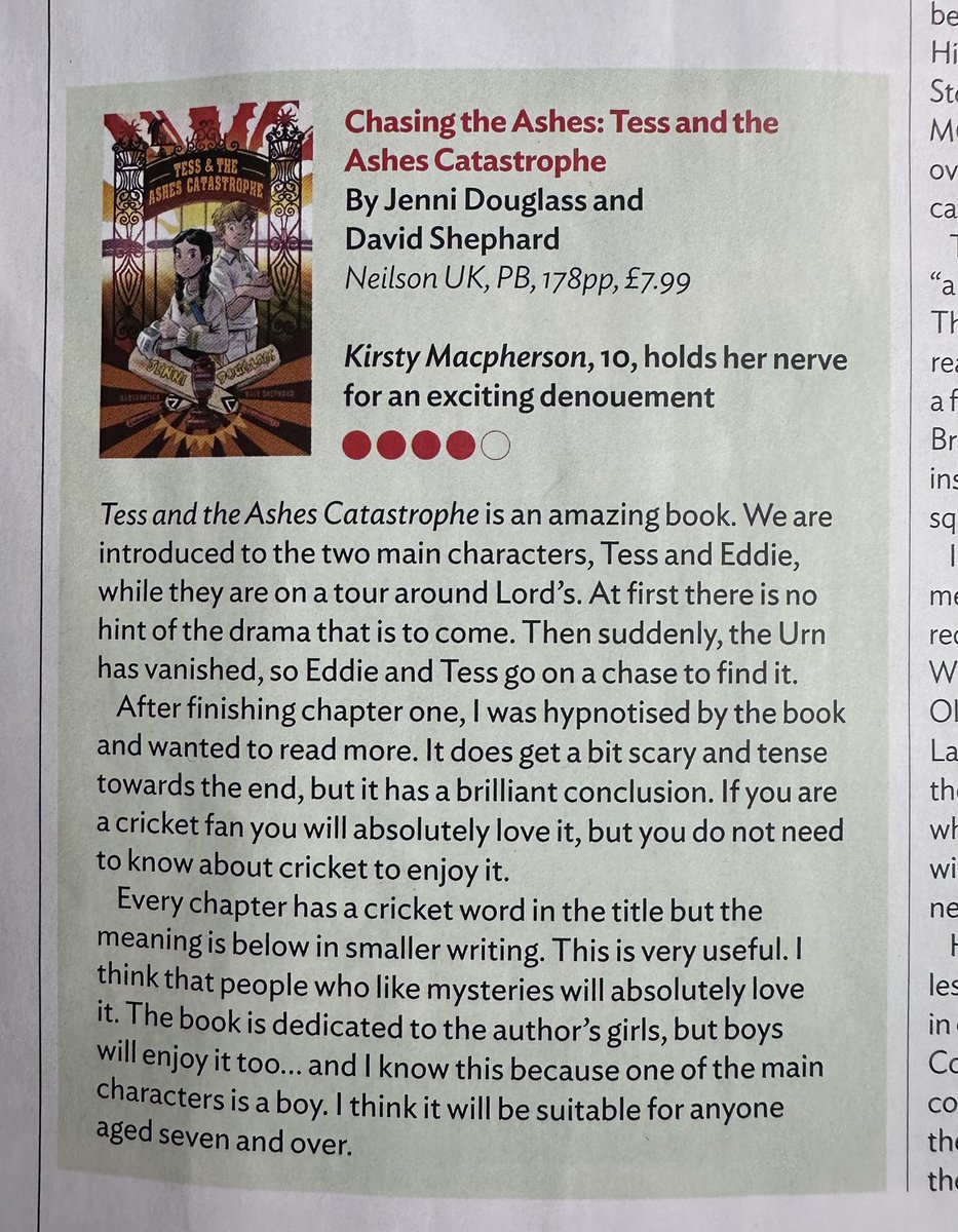 Thank you @TheCricketerMag for the lovely review ❤️🏏📕

@doodlingshep 

#tessandeddie #bookreview #cricketermagazine #selfpublishing #selfpublishedauthor #cricketbook #sportsbooksforkids #mgbooks #theashes #lordscricketground