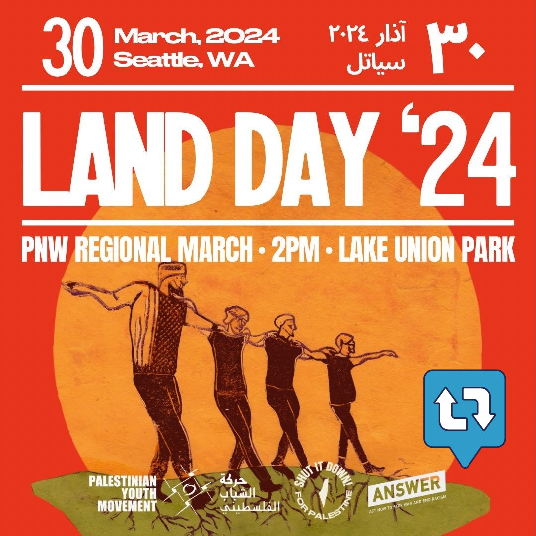 PTE17's tweet photo. Join us at the Land Day march on Sat., March 30 at 2 p.m. at Lake Union Park (860 Terry Ave N, Seattle, WA)! The event is being hosted by local Palestinian-led organizations. We hope to see you there! ✊🇵🇸 #LandDay2024 #LaborforLandDay #LaborforLiberation https://t.co/HavG3M9uVu