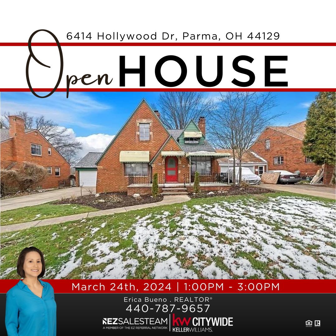 Looking for a new place to call home? Don't miss out on our Open House this Sunday from 1:00pm-3:00pm at our beautiful location in Parma. Address is 6414 Hollywood Drive, Parma, Ohio 44129. Hope to see you there! linktr.ee/ericabuenoreal…