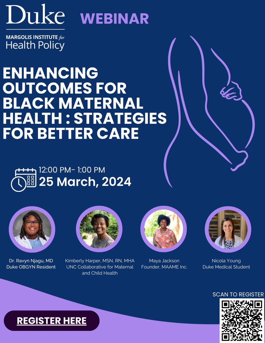 In North Carolina, Black women are 3x more likely to die in connection with childbirth than White women. Join us for a discussion on ways to address Black maternal health outcomes through clinical, community, and policy perspectives. Link to register: tinyurl.com/MargolisBMH