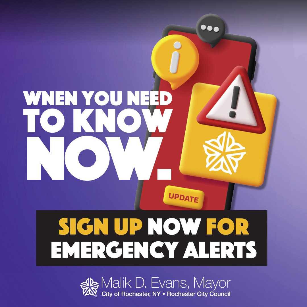 The City reminds residents of the opportunity to sign up for the Hyper-Reach emergency alerts system. The opt-in system is designed to provide residents with important information via robocalls, texts, and emails during emergencies. To sign up, visit cityofrochester.gov/emergency-aler….