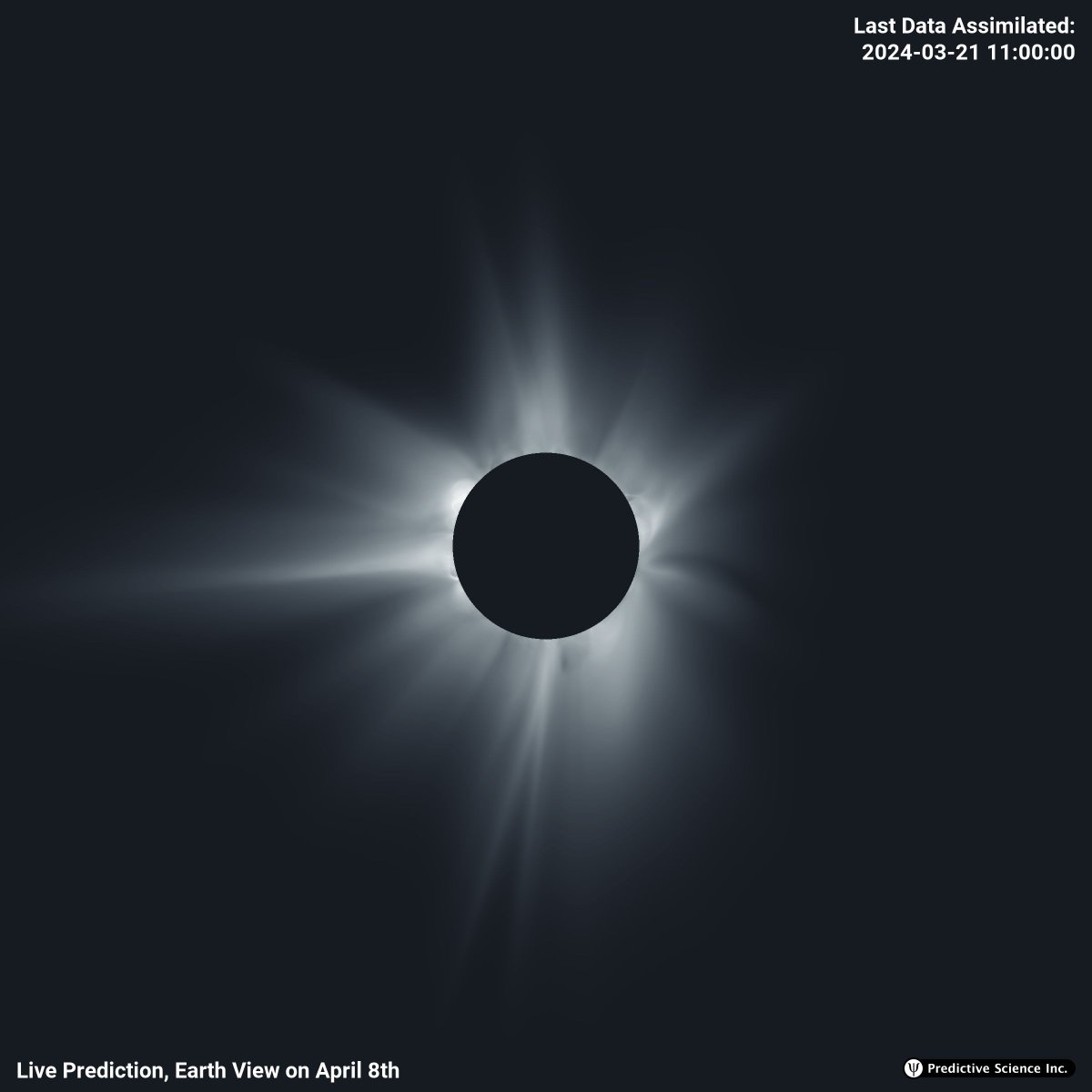 (Im)patiently waiting for the #TotalSolarEclipse of April 8, 2024? Now you can get a sneak peek of what we expect the elusive corona to look like in the path of totality. Check out our constantly-evolving, real-time prediction at predsci.com/eclipse2024