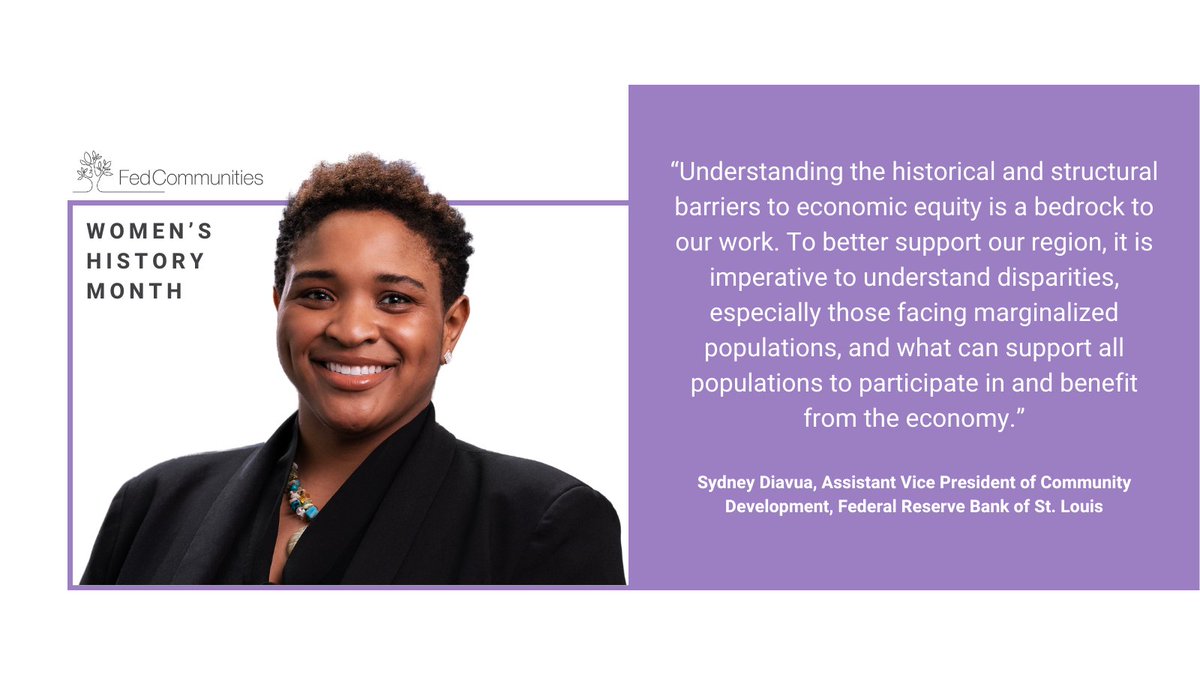Celebrate Women's History Month with Sydney Diavua, assistant vice president of community development at the @stlouisfed. Read on to find out more about the impactful work Sydney is doing in her district. 💜 

#CommunityDevelopment #InclusiveEconomy #WomensHistoryMonth