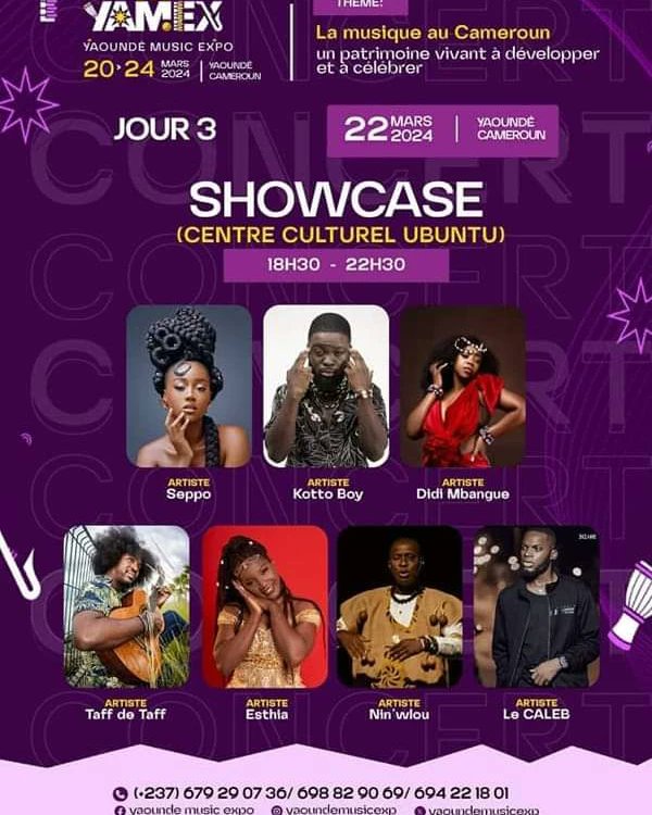 yaoundemusicexp's tweet photo. YAMEX 2024 JOUR 3 : Showcase en cours avec LE CALEB sur la scène au Centre culturel Ubuntu 💜🤍🔥
#YAMEX2024 #YaoundeMusicExpo #YAMEX4 #MarchéMusical #femme #Yaoundé #international #musiquecamerounaise #music https://t.co/fF3eMxIlmD