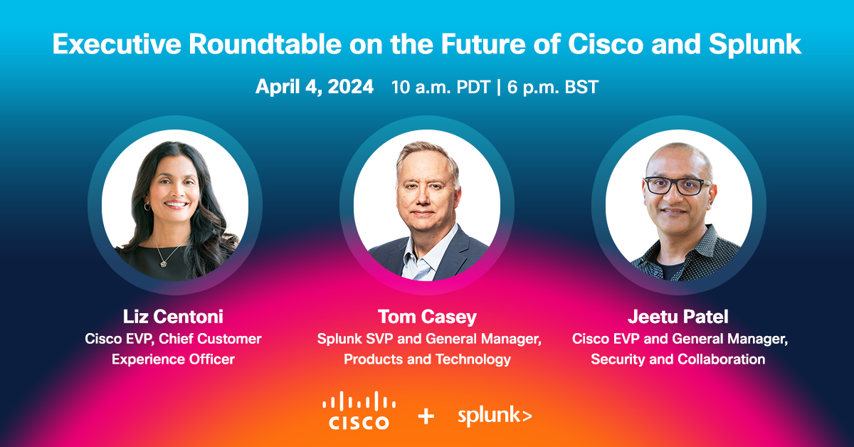 AprilShepard's tweet photo. Together Cisco + Splunk are unstoppable! Join the execs live to deep dive into how Cisco and Splunk are revolutionizing the way customers leverage data to connect and protect every aspect of their organization.

https://t.co/IpCdvcH1Rm https://t.co/AfxBOeb0jN
