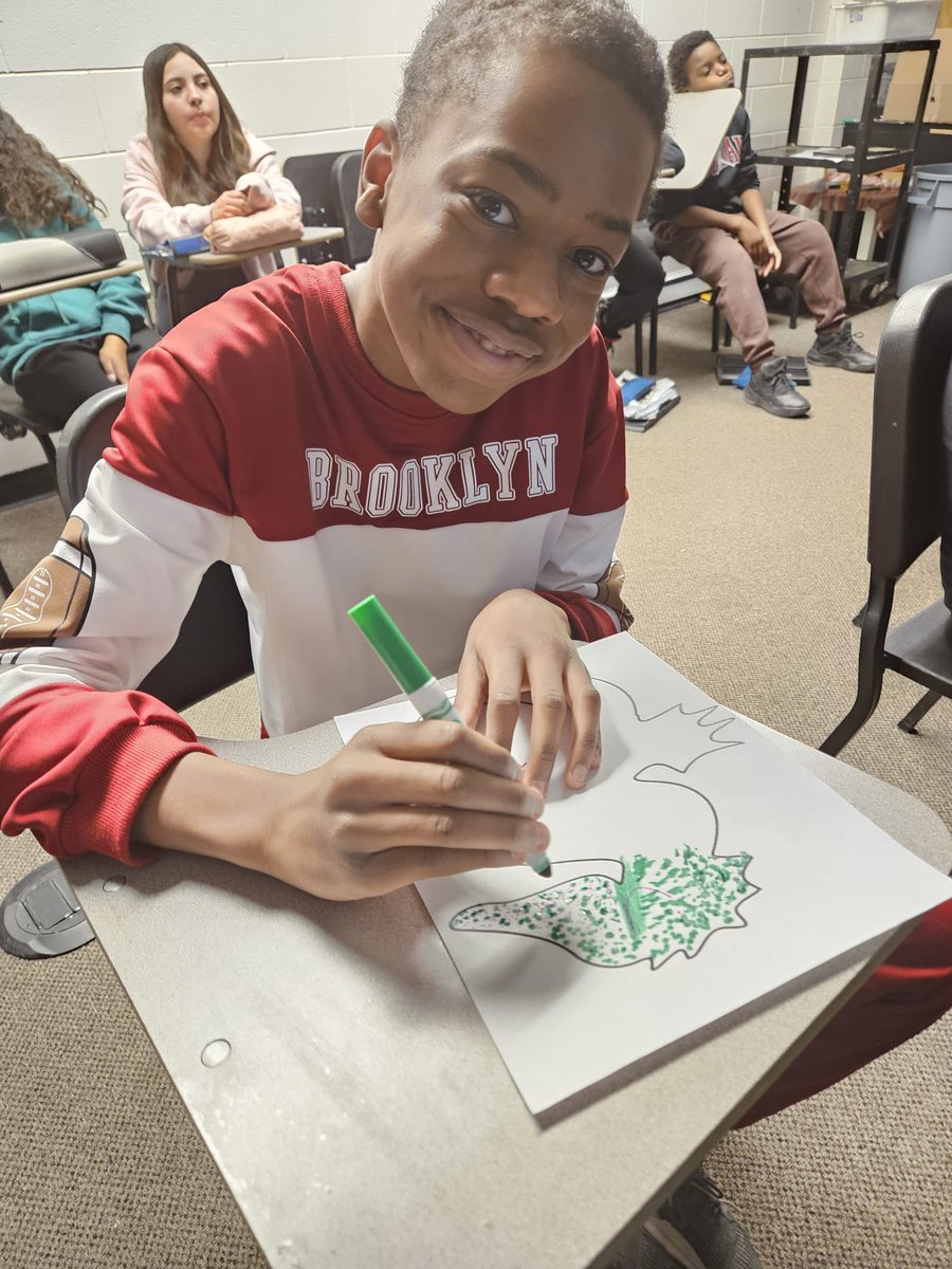 All the fun in 7/8 art today with Mr. Lugli learning about pointillism. They even made a sign for the upcoming Ottawa Express vs. LBP volleyball game! @LBPearsonOCSB