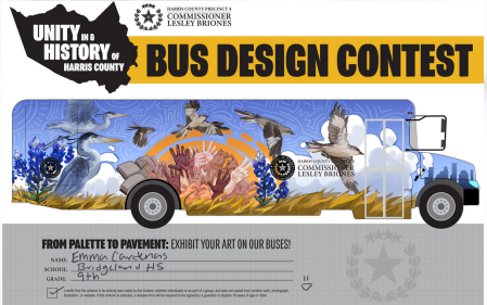 [[[ CONGRATS to Bridgeland Freshman Emma Cardenas!!! ]]] Emma's artwork was selected by the office of Commissioner Lesley Briones of Harris County Precinct 4 for their 'From Palette to pavement' bus design contest. cfisd.net/site/default.a…