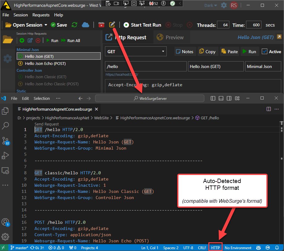 RickStrahl's tweet photo. Oooh! Nice: VS Code now has syntax coloring for HTTP content and auto-detects it. 

Since @websurge1 basically stores raw HTTP traces it auto-detects the HTTP syntax for it too. Sweet! https://t.co/VMIQzFJZrA