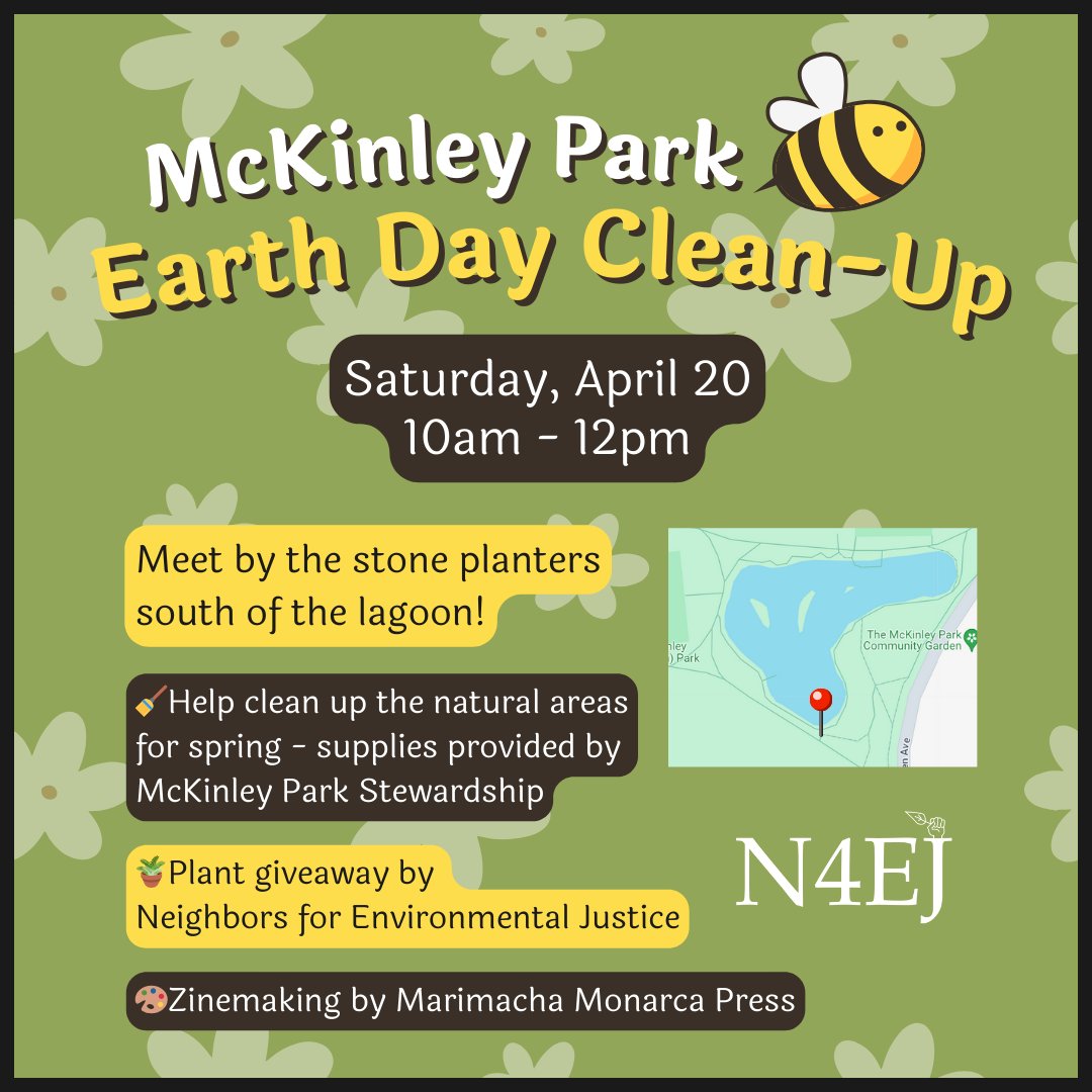 Welcome in spring with an #EarthDay clean-up of our beloved McKinley Park! We're partnering with McKinley Park Stewardship and Marimacha Monarca Press for this free and family-friendly event to pick up: 🗑️trash, 🪴plants, and 🎨zine-making skills!