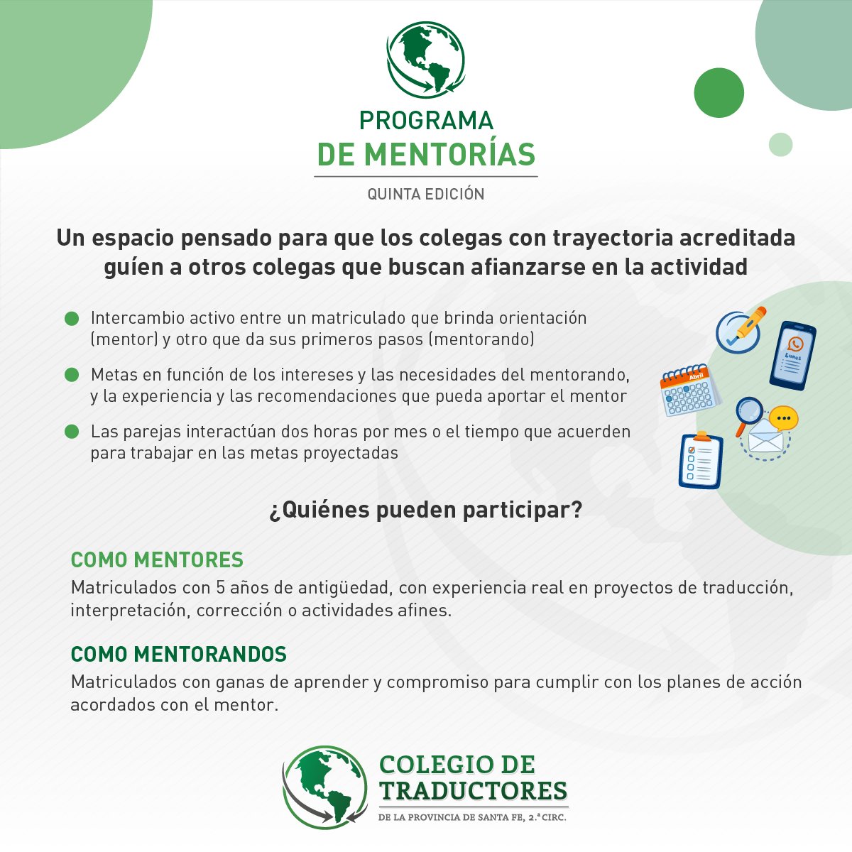 ✨ ¡Quinta edición del Programa de Mentorías! 🤩

✍️ La inscripción estará abierta hasta el viernes 5 de abril y es exclusiva para matriculados del CTPSF, 2.ª Circ.: linktr.ee/traductores.ro…

Consultas 📧 mentorias@traductoresrosario.org.ar