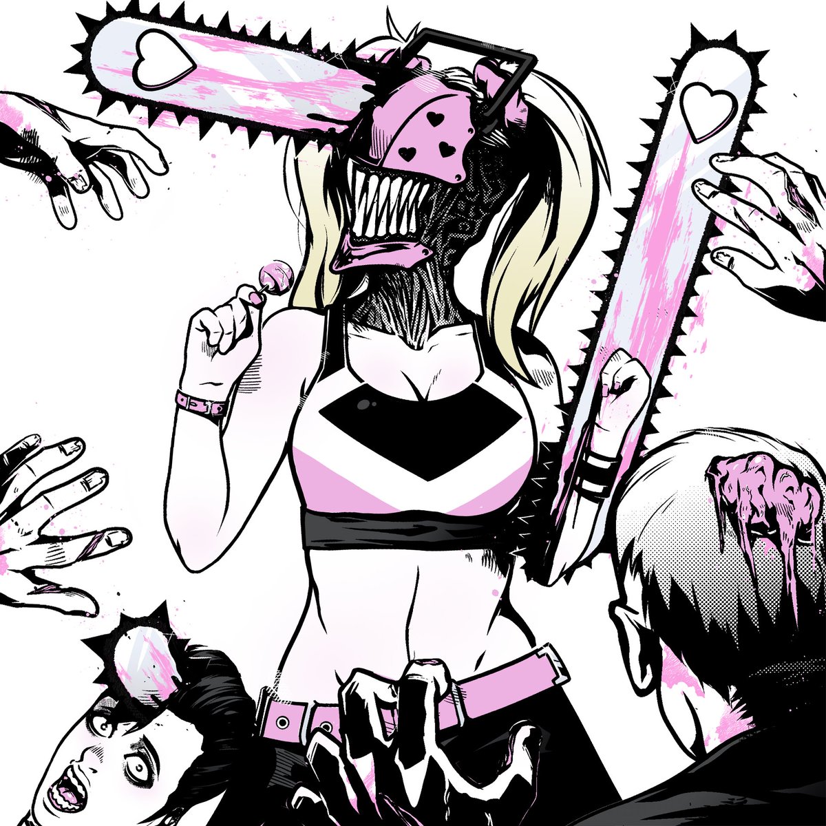ZMC_official's tweet photo. @animelvegas starts tomorrow, and I’ll be debuting a ton of new prints. Including this zombie hunter right here 🍭💕

#chainsawman #lollipopchainsaw #julietstarling https://t.co/PKIyULfqWG
