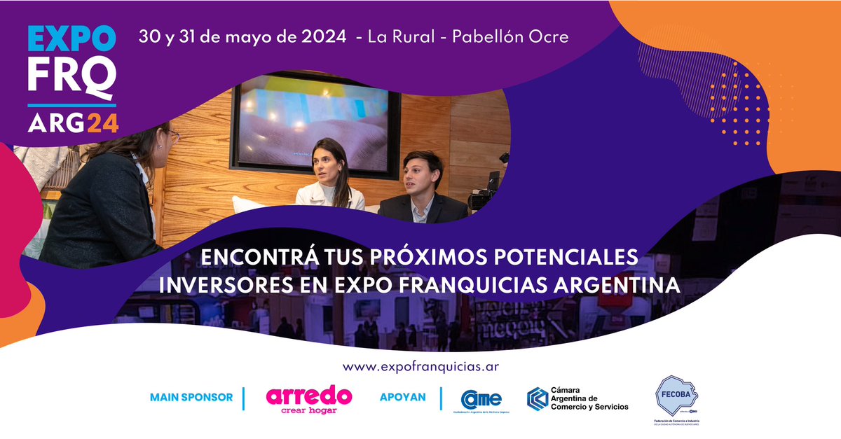 expofranquic's tweet photo. Captá la atención de potenciales inversores en la Expo Franquicias Argentina 2024 🇦🇷

DATAZO de la edición anterior: las marcas participantes lograron en promedio 57 valiosos prospectos.
Para más info escribinos por a expofranquicias@uniline.com.ar📩

🗓️30 y 31 de Mayo - La Rural https://t.co/QX376SLKGC
