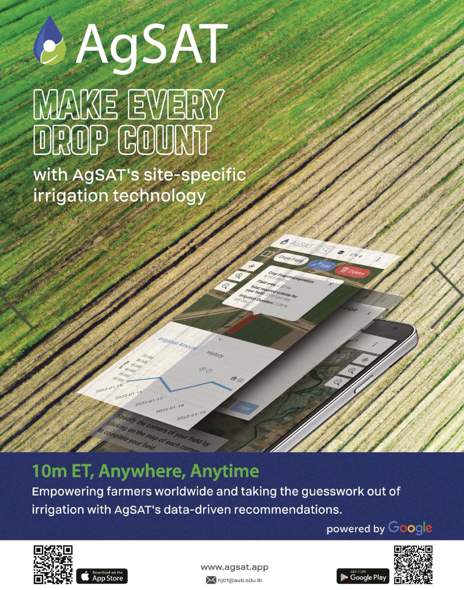 On #WorldWaterDay , we celebrate #AgSAT, the only free app that calculates daily crop #water requirements in near real time anywhere anytime using remote sensing and global weather data