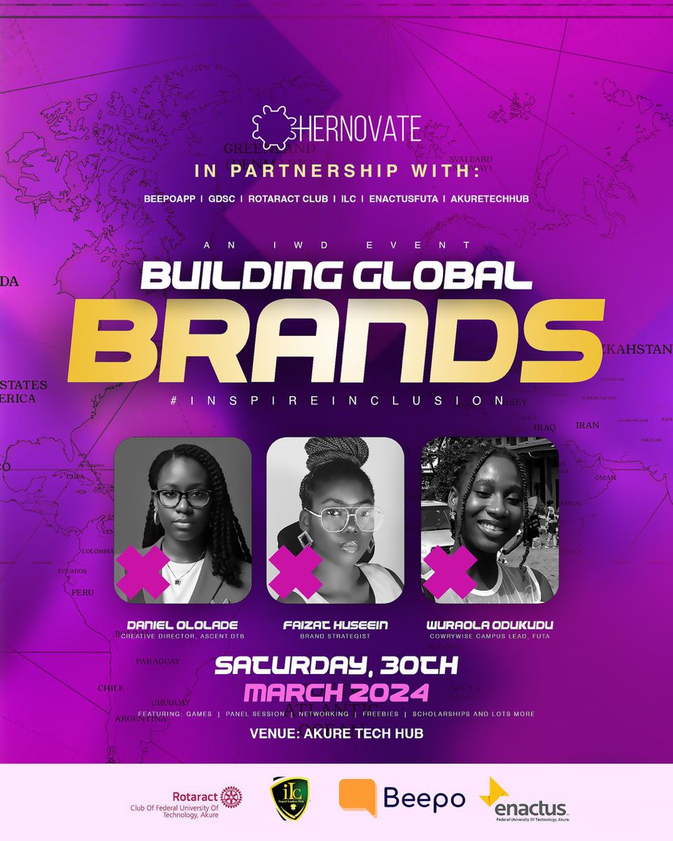 Hernovate is inviting you specially to her IWD event live in Akure! As we explore boundless possibilities, let’s connect and share the start to finish line of “Building Global Brands”! Entry is free but Registration is COMPULSORY! Register at: forms.gle/uFqLw8ap8GWDRt…
@Hernovatee