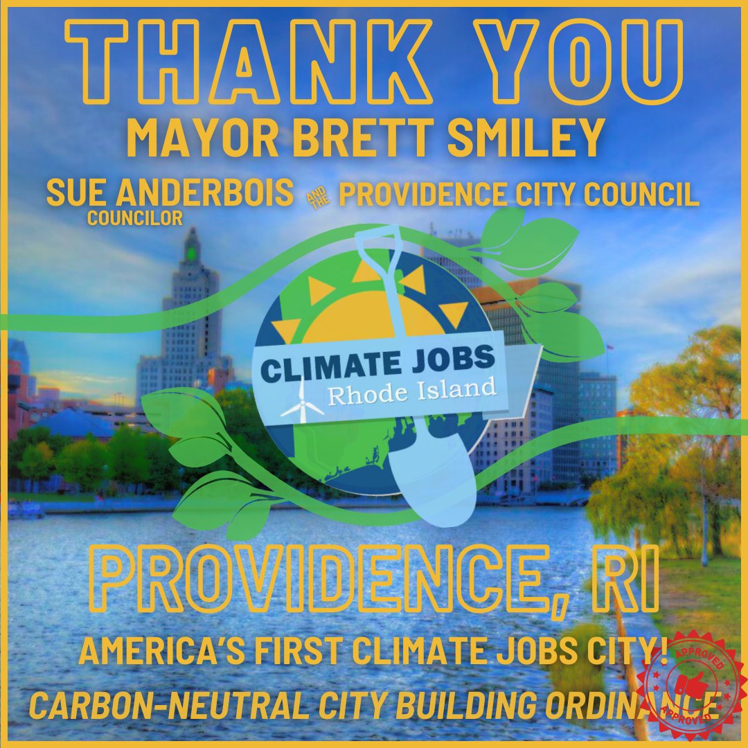 Big thanks to @pvdmayor @pvdcitycouncil @AnderBois @RachelRI for signing our Municipal Building Decarbonization Ordinance, making Providence, RI a Climate Jobs City! This a huge step and puts us well on our way to meet our goal of being carbon neutral by 2040!