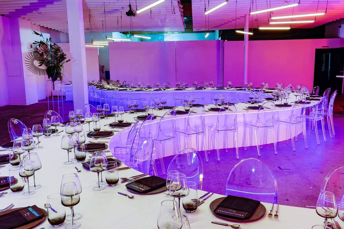 From 2019-2023 we managed the art gallery at <a href="/EthereumDenver/">ETHDenver 🏔🦬🦄</a> .. this year we took a break from the norm; enjoyed side events, got a new perspective, and built a custom 70 person wavy table for <a href="/theumbrellanyc/">THE UMBRELLA</a> event CLUB HOLOGRAM 

Excited to see what other dinners we dream up…