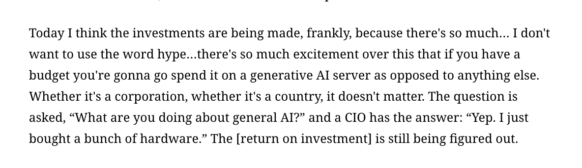 Micron's stock price has benefitted from the AI boom (it provides memory for Nvidia GPUs) So worth paying attention when an exec says prices need to drop + he's cautious about how long the soaring demand will last Full Q&A here: theinformation.com/articles/a-boo… $mu $nvda