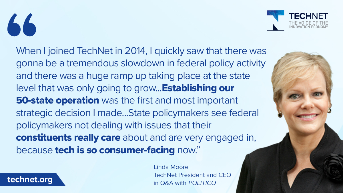 TechNet President and CEO <a href="/LindaMooreDC/">Linda Moore</a> sat down with <a href="/politico/">POLITICO</a> to discuss her 10 years leading our organization, how our advocacy has evolved, and the policies and investments needed to win the next era of innovation. subscriber.politicopro.com/newsletter/202…
